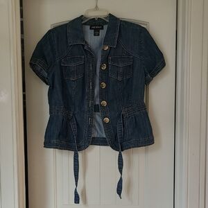 Lane Bryant Blue Denim Jacket with Gold Buttons